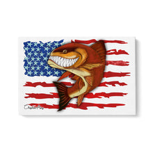 Load image into Gallery viewer, Redfish fishing art with American flag ChipteeAmz's fish art canvas AT006