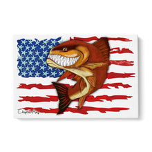 Load image into Gallery viewer, Redfish fishing art with American flag ChipteeAmz's fish art canvas AT006