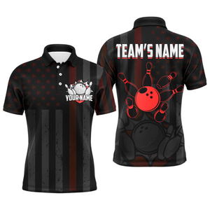 Custom Red Bowling Shirts Men & Women American Bowling Team Jersey Polo Patriotic BDT567