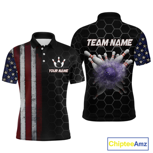 Custom American Bowling Polo Shirt Patriotic Bowling Jersey for Men Women QZT683