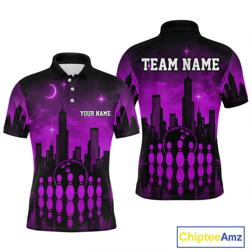 Purple Bowling Custom Men Bowling Shirt Polo & Quarter-Zip Bowling Team Jerseys HNT66