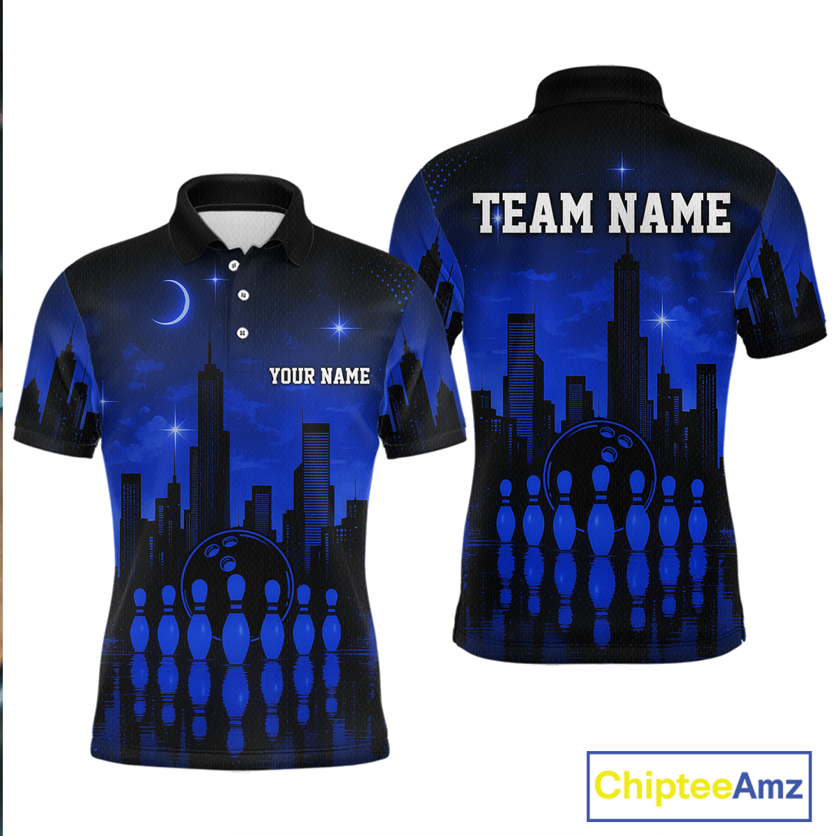Blue Bowling Custom Men Bowling Shirt Polo & Quarter-Zip Bowling Team Jerseys HNT66