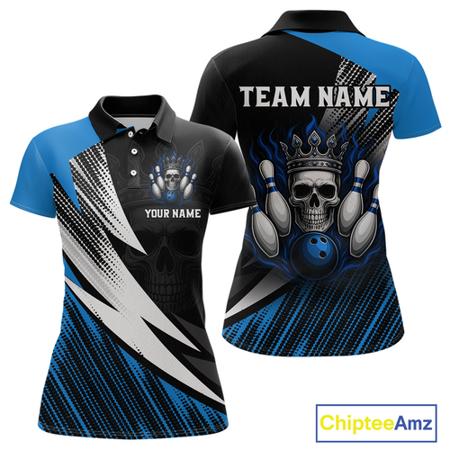 Blue Skull Crown Bowling Custom Women Bowling Shirt Polo & Quarter-Zip Bowling Team Jerseys HNT65