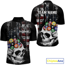 Load image into Gallery viewer, Personalized Skull US Flag Billiard Team Jersey Billiard Shirts for Men Polo &amp; 1/4 Zip NNT42