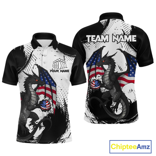 Black & White Polo Bowling Team Jersey Custom American Dragon Bowling Shirt for Men Women QZT687