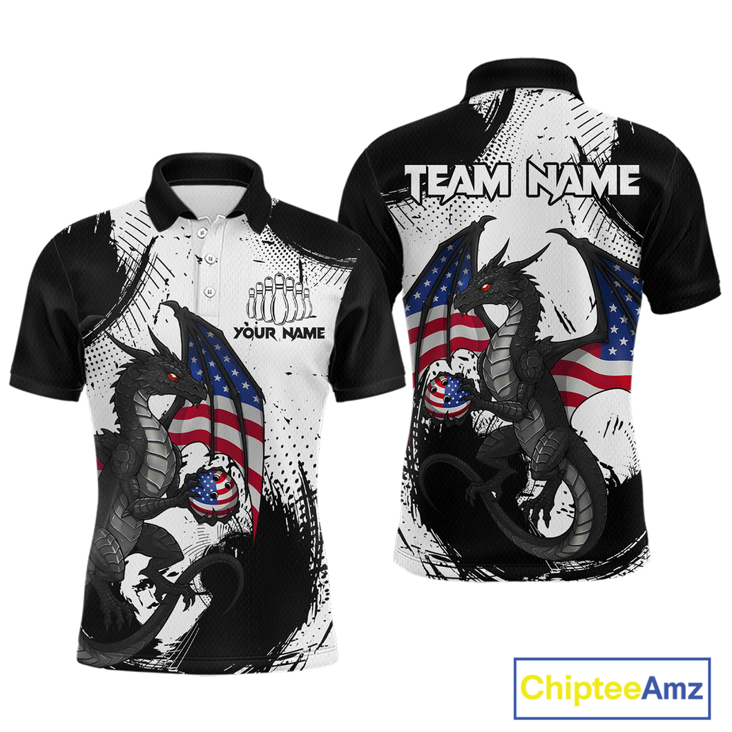Black & White Polo Bowling Team Jersey Custom American Dragon Bowling Shirt for Men Women QZT687