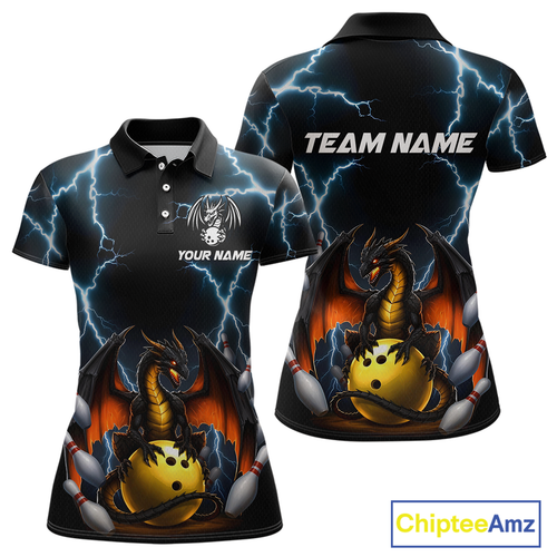 Dragon Thunder Bowling Custom Women Bowling Shirt Polo & Quarter-Zip Bowling Team Jerseys HNT55