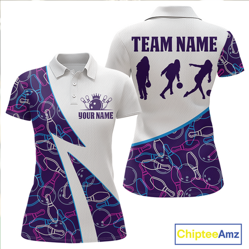 Blue Bowling Custom Women Bowling Shirt Polo & Quarter-Zip Bowling Team Jerseys HNT60