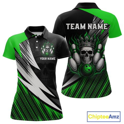 Green Skull Crown Bowling Custom Women Bowling Shirt Polo & Quarter-Zip Bowling Team Jerseys HNT65