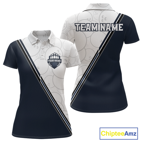 Dark Blue Bowling Custom Women Bowling Shirt Polo & Quarter-Zip Bowling Team Jerseys HNT64