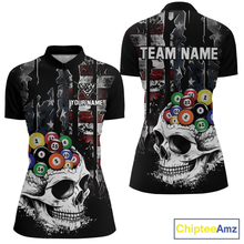 Load image into Gallery viewer, Personalized Skull US Flag Billiard Team Jersey Billiard Shirts for Women Polo &amp; 1/4 Zip Shirts NNT42