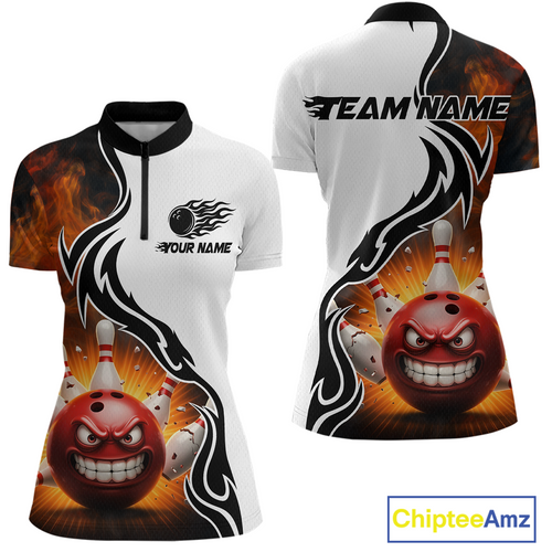 Flaming Angry Bowling Shirts Custom for Men Women Team Bowling Polo Shirts & 1/4 Zip MBL93
