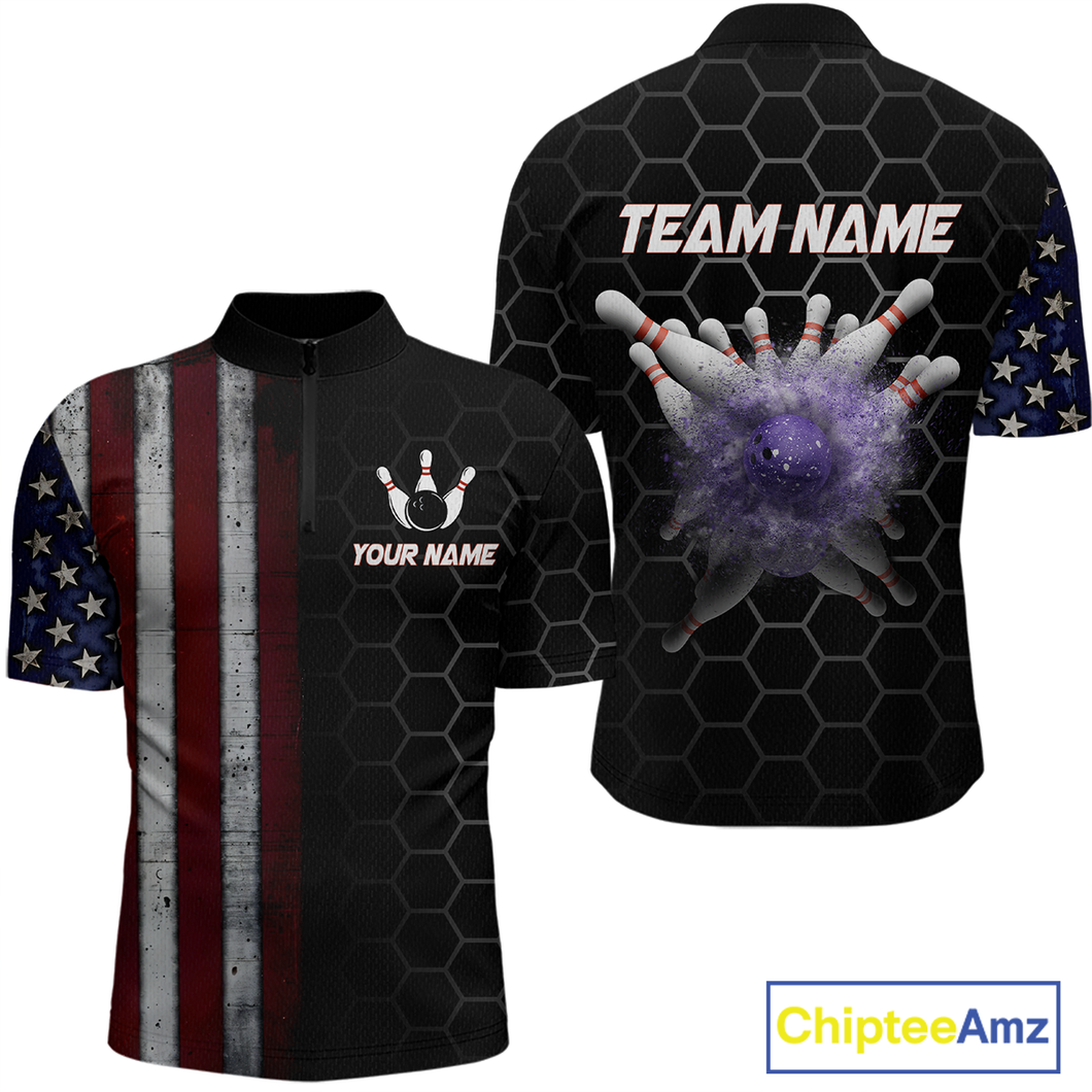 Custom American Bowling Quarter-Zip Shirt Patriotic Bowling Jersey for Men Women QZT683