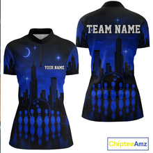 Load image into Gallery viewer, Blue Bowling Custom Women Bowling Shirt Polo &amp; Quarter-Zip Bowling Team Jerseys HNT66