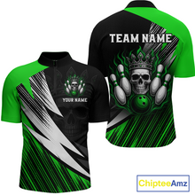 Load image into Gallery viewer, Green Skull Crown Bowling Custom Men Bowling Shirt Polo &amp; Quarter-Zip Bowling Team Jerseys HNT65