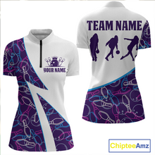 Load image into Gallery viewer, Blue Bowling Custom Women Bowling Shirt Polo &amp; Quarter-Zip Bowling Team Jerseys HNT60