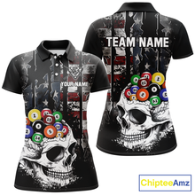 Load image into Gallery viewer, Personalized Skull US Flag Billiard Team Jersey Billiard Shirts for Women Polo &amp; 1/4 Zip Shirts NNT42