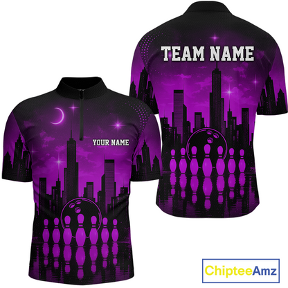 Purple Bowling Custom Men Bowling Shirt Polo & Quarter-Zip Bowling Team Jerseys HNT66
