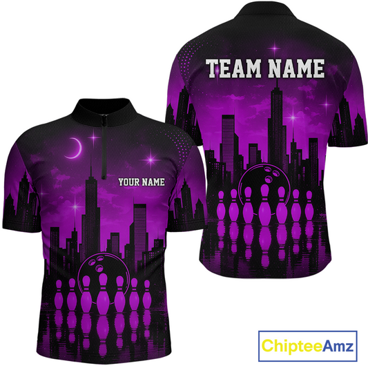 Purple Bowling Custom Men Bowling Shirt Polo & Quarter-Zip Bowling Team Jerseys HNT66