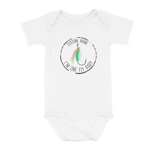 Funny Fishing Infant Bodysuit Custom Infant Fishing Shirts, I'm one fly baby Fishing Baby Onesie NQS8281