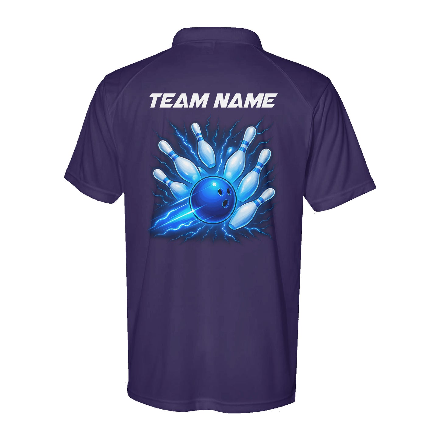 Blue Lightning Thunder Bowling ball and pins custom Team Bowling Performance Polo Shirts D02 NQS9918