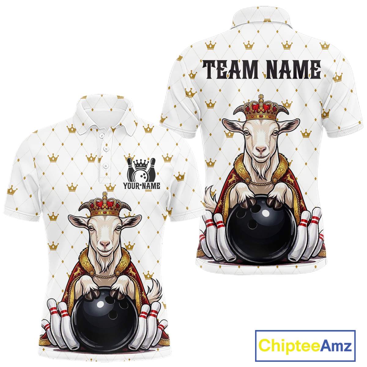 Custom King Crown Goat Bowling Shirts Funny Bowling Jersey for Men QZT1321