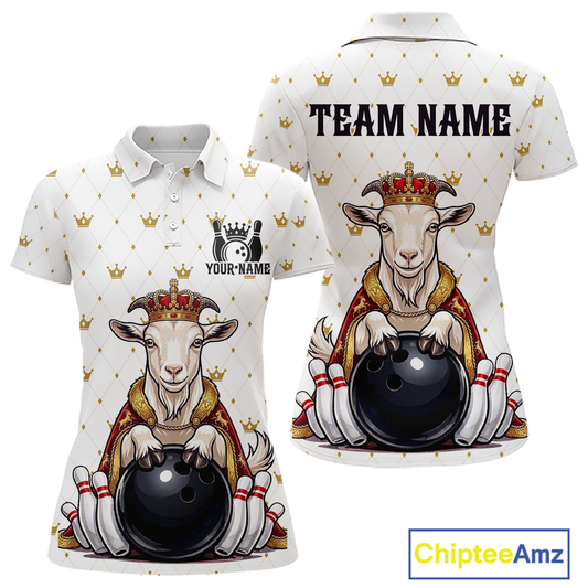 Custom King Crown Goat Bowling Shirts Funny Bowling Jersey for Women QZT1321