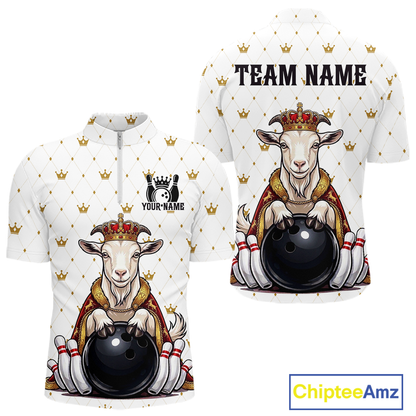 Custom King Crown Goat Bowling Shirts Funny Bowling Jersey for Men QZT1321