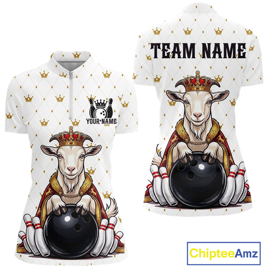 Custom King Crown Goat Bowling Shirts Funny Bowling Jersey for Women QZT1321