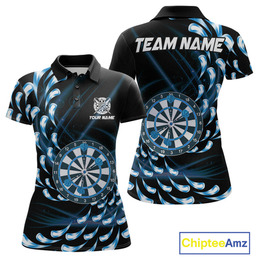 Custom Blue Water Dart Shirts for Women Polo & 1/4 Zip Dart Team Jersey Dartboard Shirt DHT32