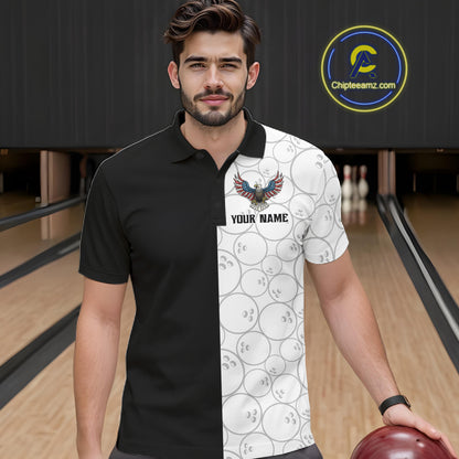 Custom Black White Bowling Shirt for Men American Flag Eagle Bowling Team Jersey QZT1255