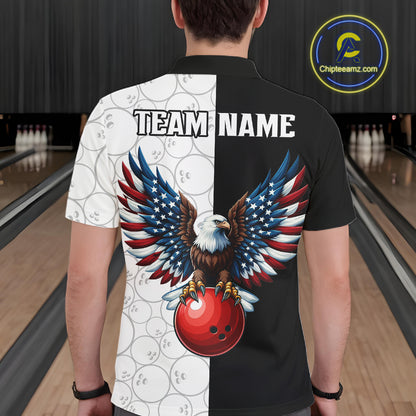 Custom Black White Bowling Shirt for Men American Flag Eagle Bowling Team Jersey QZT1255