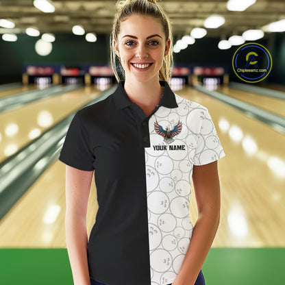 Custom Black White Bowling Shirt for Women American Flag Eagle Bowling Team Jersey QZT1255