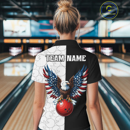 Custom Black White Bowling Shirt for Women American Flag Eagle Bowling Team Jersey QZT1255