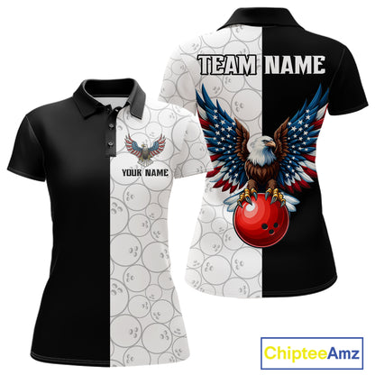 Custom Black White Bowling Shirt for Women American Flag Eagle Bowling Team Jersey QZT1255