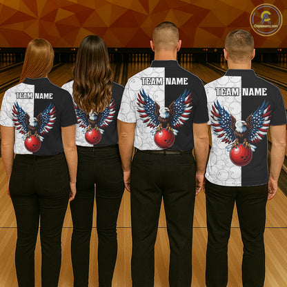 Custom Black White Bowling Shirt for Men American Flag Eagle Bowling Team Jersey QZT1255
