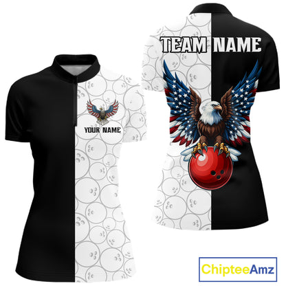Custom Black White Bowling Shirt for Women American Flag Eagle Bowling Team Jersey QZT1255