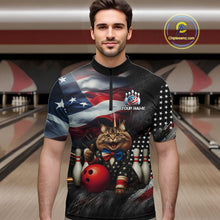 Load image into Gallery viewer, American Flag Funny Cat Bowling Shirt for Men Custom Bowling League Jersey Polo &amp; 1/4 Zip Shirt QZT807