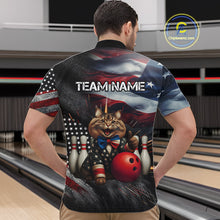 Load image into Gallery viewer, American Flag Funny Cat Bowling Shirt for Men Custom Bowling League Jersey Polo &amp; 1/4 Zip Shirt QZT807