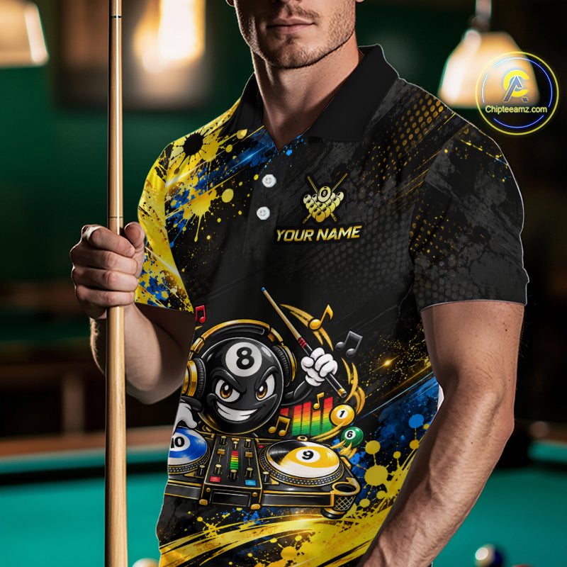 Custom Funny Music Billiard Shirt for Men 8 Ball 9 Ball 10 Ball Pool Jersey Polo & Quarter-Zip BHT146