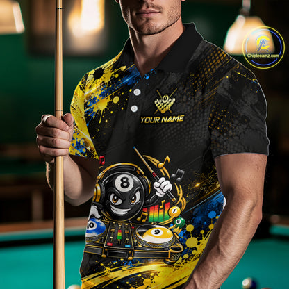 Custom Funny Music Billiard Shirt for Men 8 Ball 9 Ball 10 Ball Pool Jersey Polo & Quarter-Zip BHT146