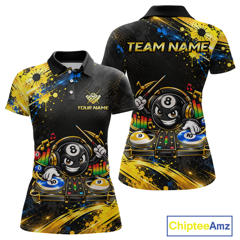 Custom Funny Music Billiard Shirt for Women 8 Ball 9 Ball 10 Ball Pool Jersey Polo & Quarter-Zip BHT146