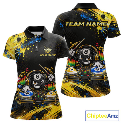 Custom Funny Music Billiard Shirt for Women 8 Ball 9 Ball 10 Ball Pool Jersey Polo & Quarter-Zip BHT146