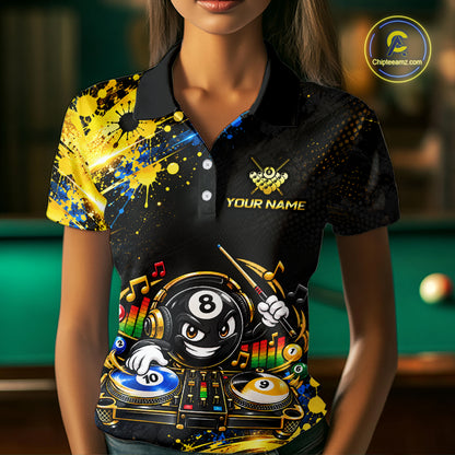 Custom Funny Music Billiard Shirt for Women 8 Ball 9 Ball 10 Ball Pool Jersey Polo & Quarter-Zip BHT146