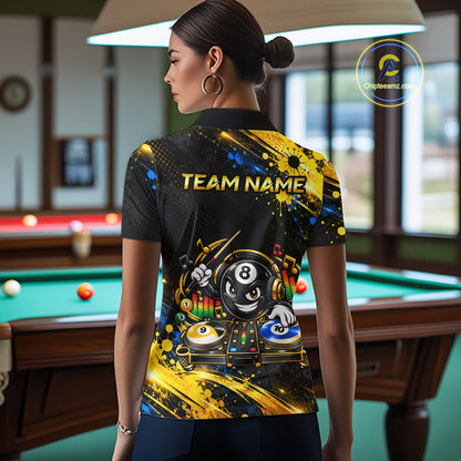 Custom Funny Music Billiard Shirt for Women 8 Ball 9 Ball 10 Ball Pool Jersey Polo & Quarter-Zip BHT146