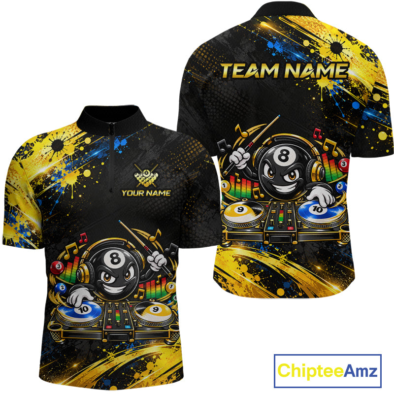 Custom Funny Music Billiard Shirt for Men 8 Ball 9 Ball 10 Ball Pool Jersey Polo & Quarter-Zip BHT146