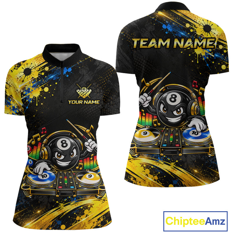 Custom Funny Music Billiard Shirt for Women 8 Ball 9 Ball 10 Ball Pool Jersey Polo & Quarter-Zip BHT146