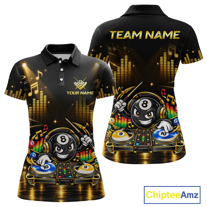 Custom Funny Music Billiard Shirt for Women 8 Ball 9 Ball 10 Ball Billiard Jersey Polo & Quarter-Zip BHT148