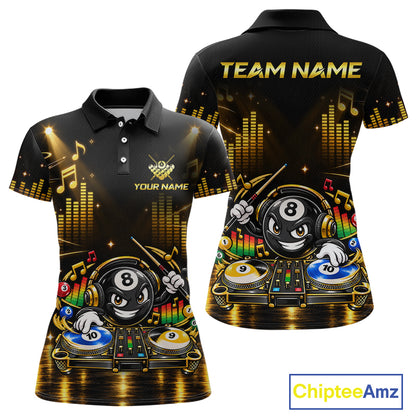 Custom Funny Music Billiard Shirt for Women 8 Ball 9 Ball 10 Ball Billiard Jersey Polo & Quarter-Zip BHT148