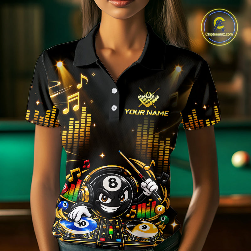 Custom Funny Music Billiard Shirt for Women 8 Ball 9 Ball 10 Ball Billiard Jersey Polo & Quarter-Zip BHT148